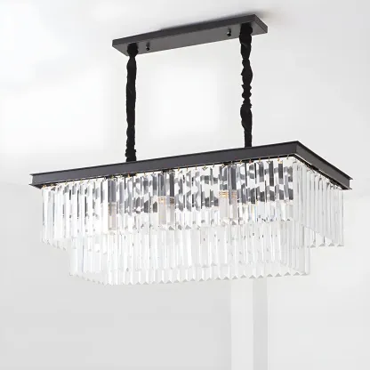 Contemporary Rectangle Clear Crystal Pendant Light Image - 10
