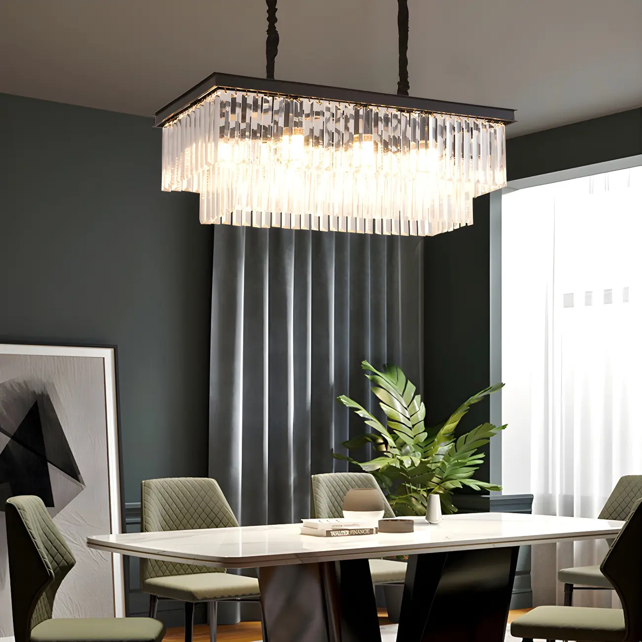 Contemporary Rectangle Clear Crystal Pendant Light Image - 14 | homeyfad