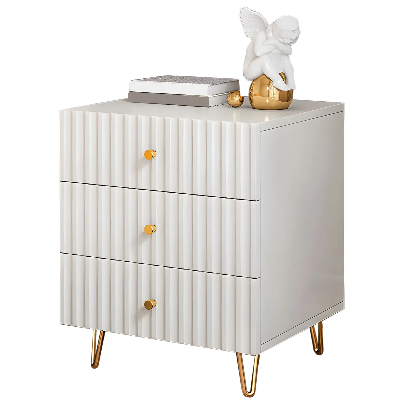 Modern Wooden Stripe Gold Accents Stylish Nightstand Image - 10 | homeyfad