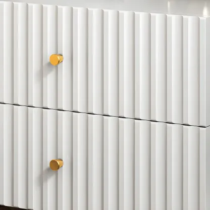 Modern Wooden Stripe Gold Accents Stylish Nightstand Image - 4