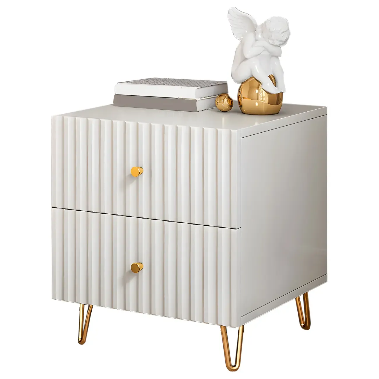 Modern Wooden Stripe Gold Accents Stylish Nightstand Image - 9