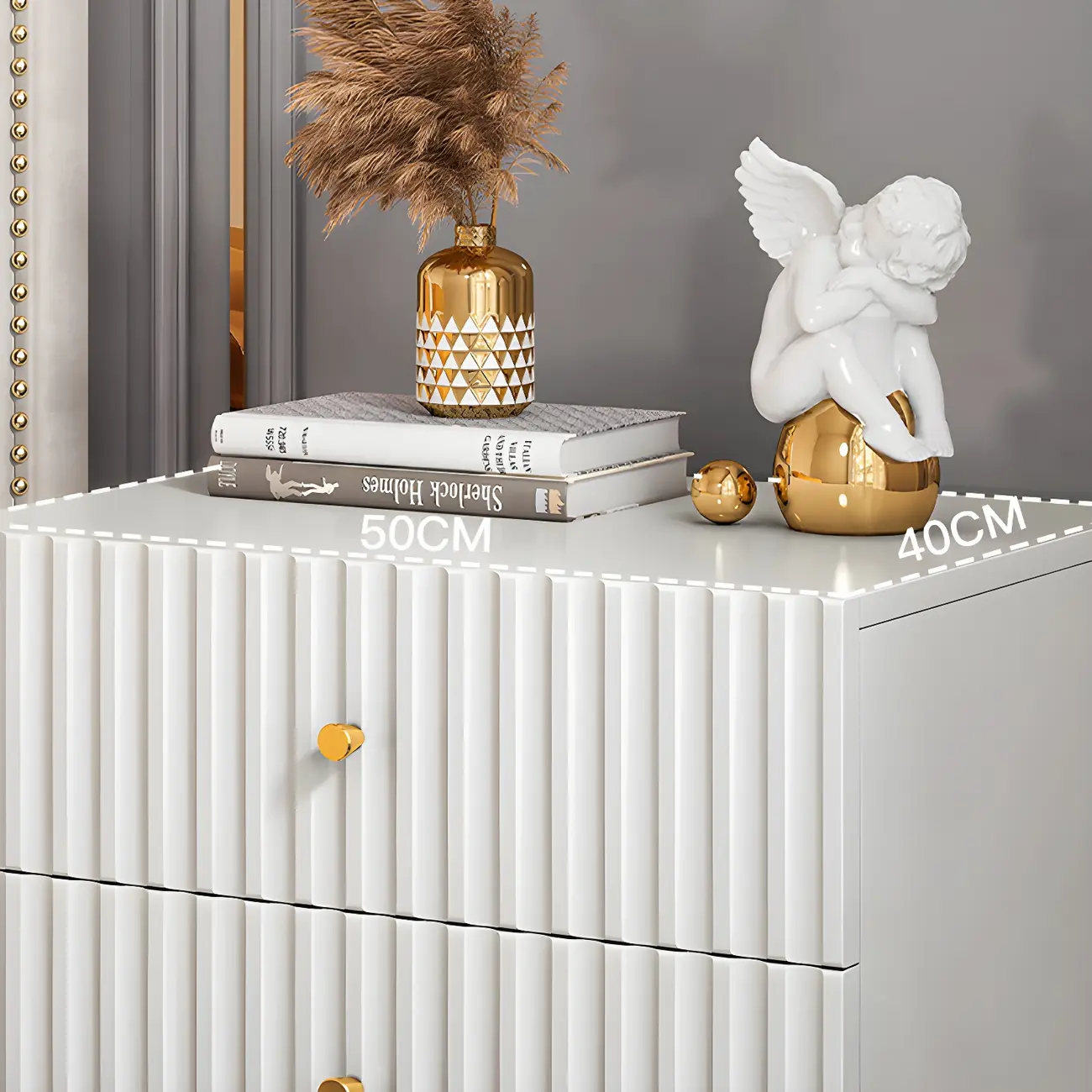 Modern Wooden Stripe Gold Accents Stylish Nightstand Image - 5 | homeyfad