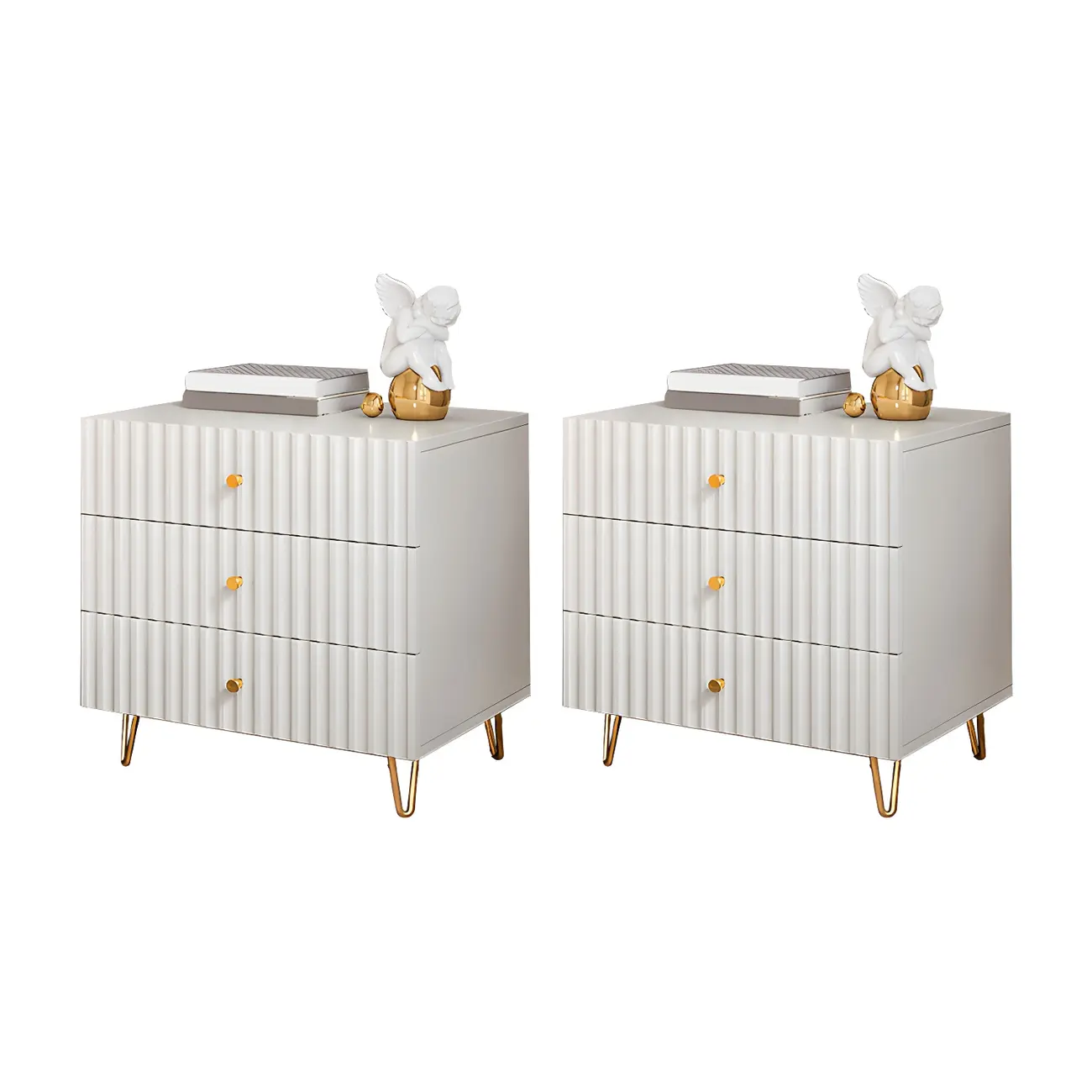 Modern Wooden Stripe Gold Accents Stylish Nightstand Image - 12 | homeyfad