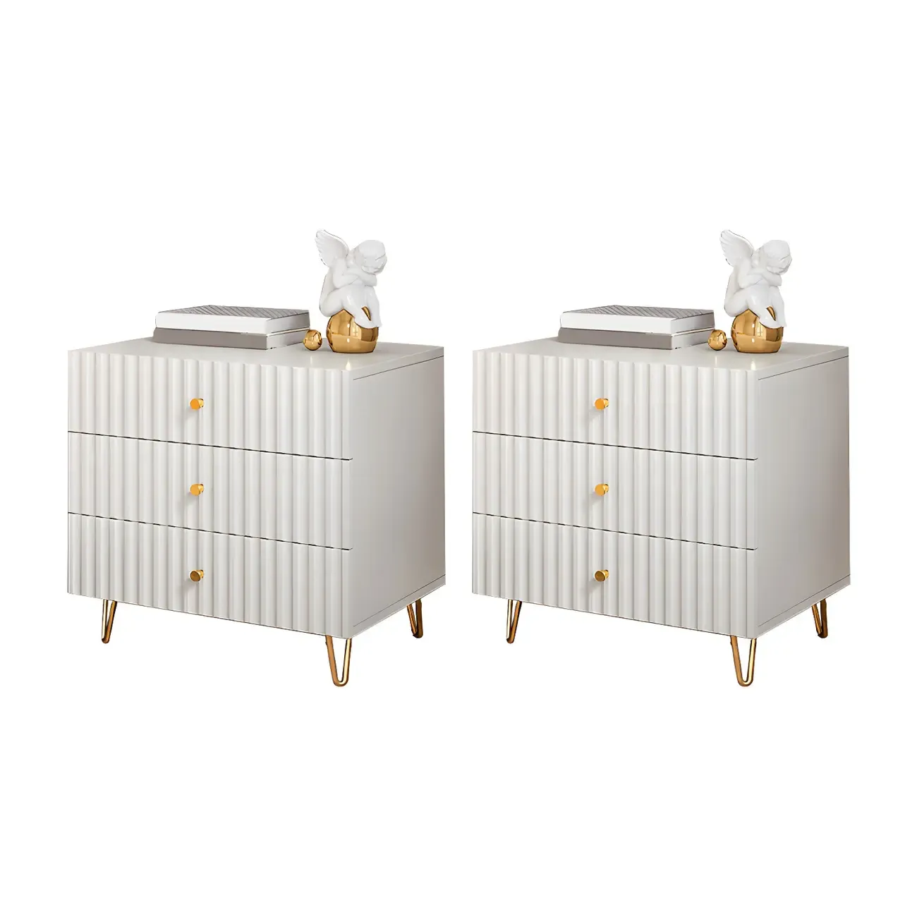 Modern Wooden Stripe Gold Accents Stylish Nightstand Image - 12