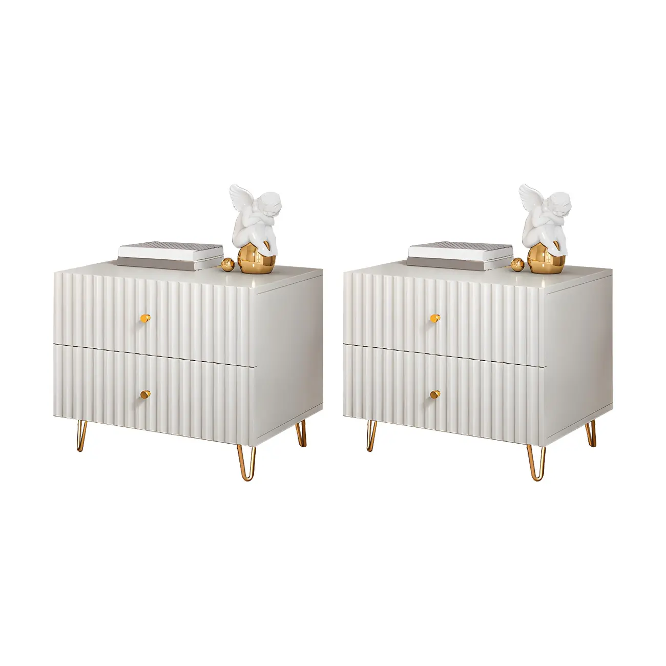 Modern Wooden Stripe Gold Accents Stylish Nightstand Image - 11 | homeyfad