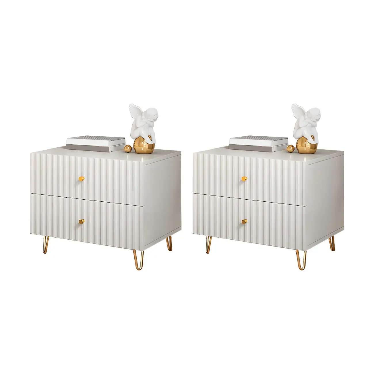 Modern Wooden Stripe Gold Accents Stylish Nightstand Image - 11