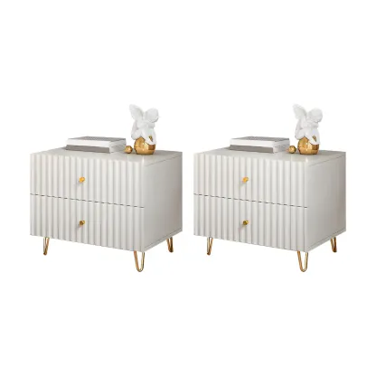 Modern Wooden Stripe Gold Accents Stylish Nightstand Image - 11