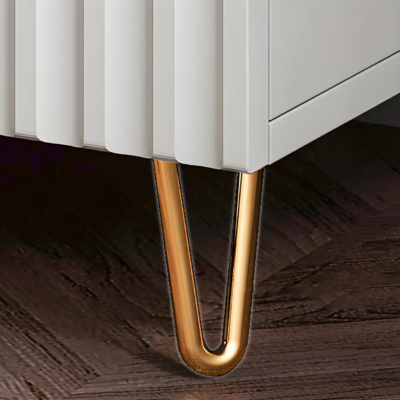 Modern Wooden Stripe Gold Accents Stylish Nightstand Image - 7 | homeyfad