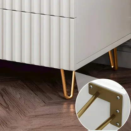 Modern Wooden Stripe Gold Accents Stylish Nightstand Image - 8