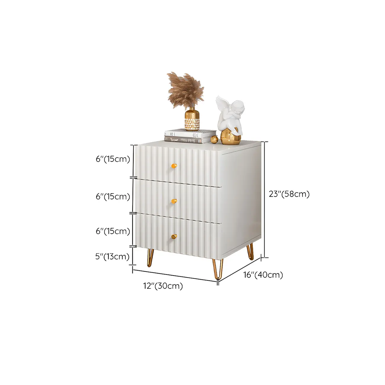 Modern Wooden Stripe Gold Accents Stylish Nightstand #size | homeyfad