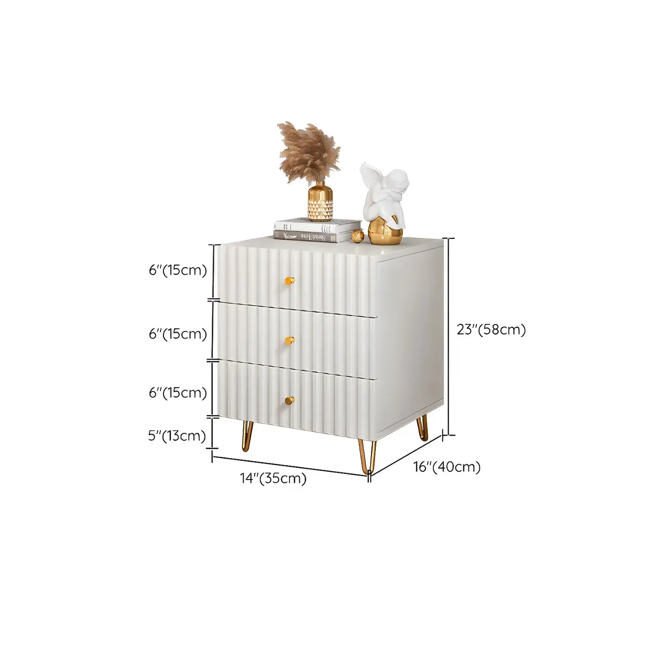 Modern Wooden Stripe Gold Accents Stylish Nightstand Image - 14