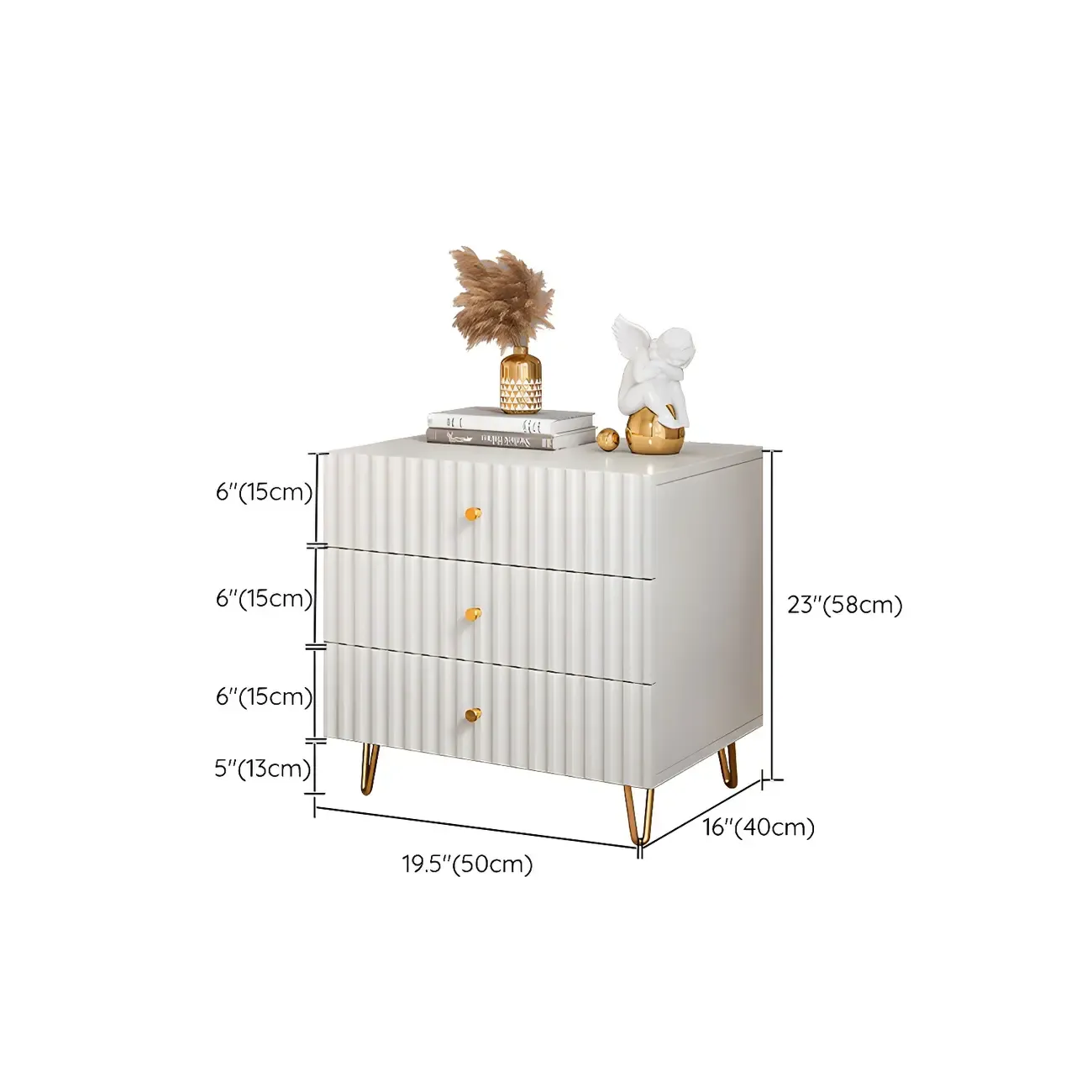 Modern Wooden Stripe Gold Accents Stylish Nightstand Image - 16