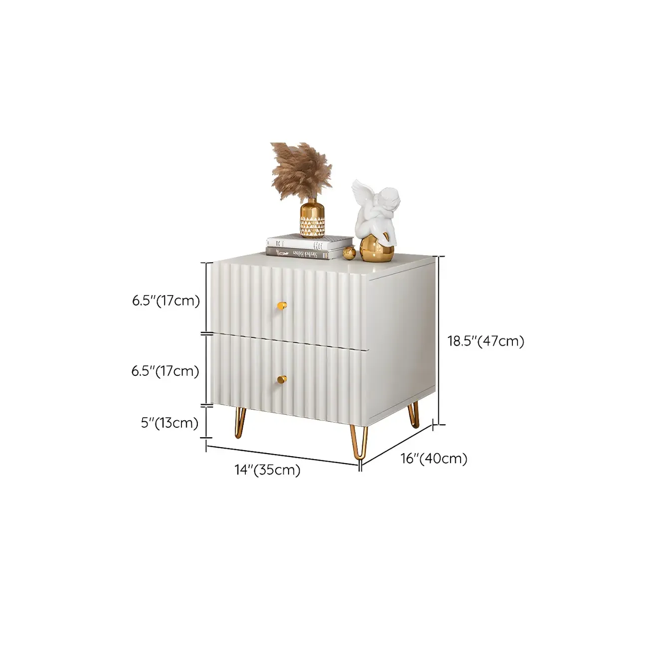 Modern Wooden Stripe Gold Accents Stylish Nightstand Image - 18