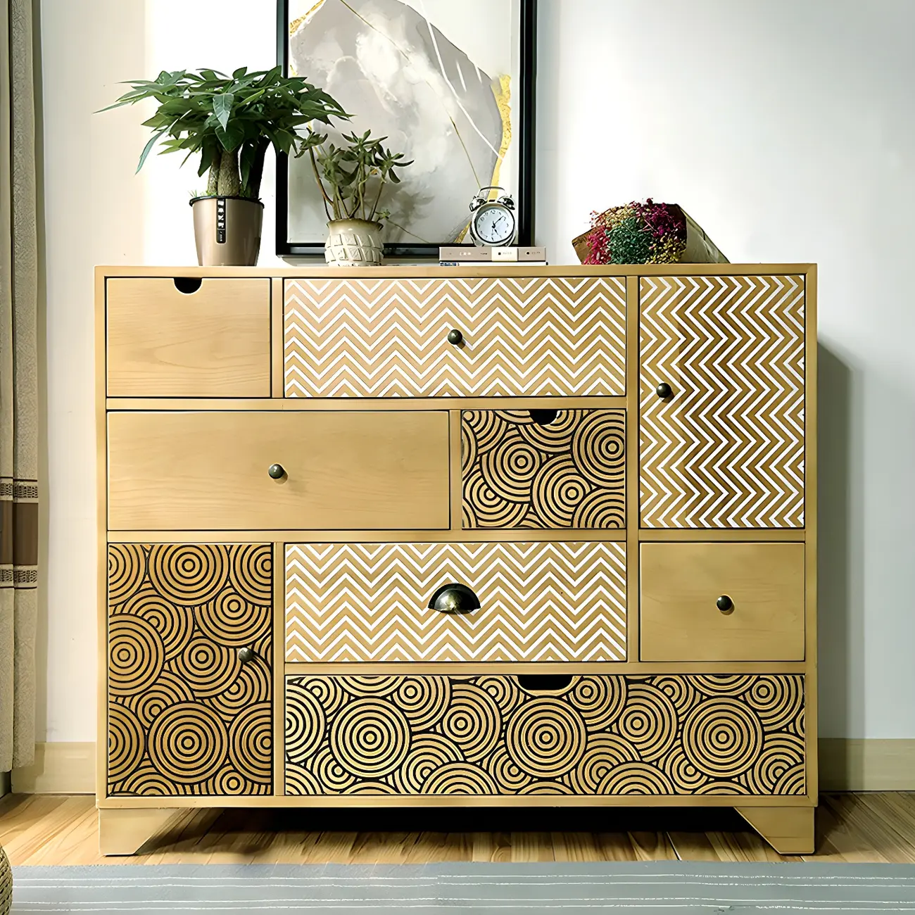 Glam Wooden Dresser Chest in Yellow for Elegant Storage Image - 1 | homeyfad