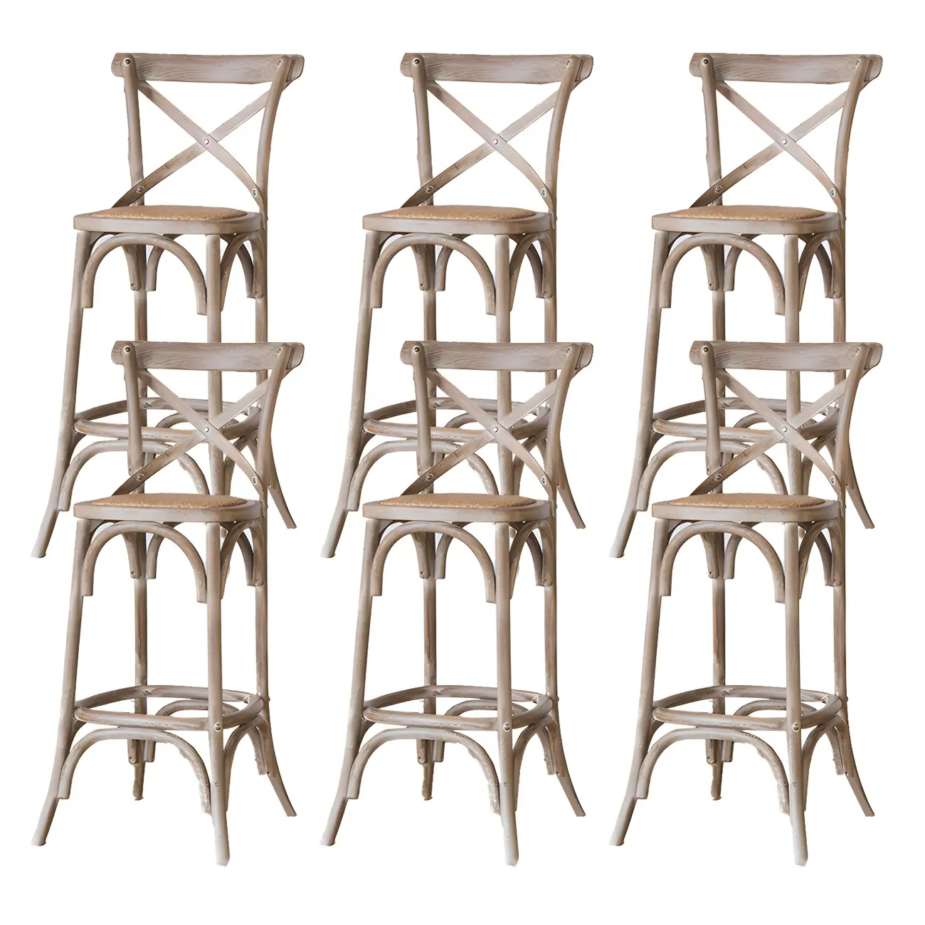 Rustic Solid Wood Wicker Cross Back Bar Stool in Brown/ Grey Image - 6 | homeyfad