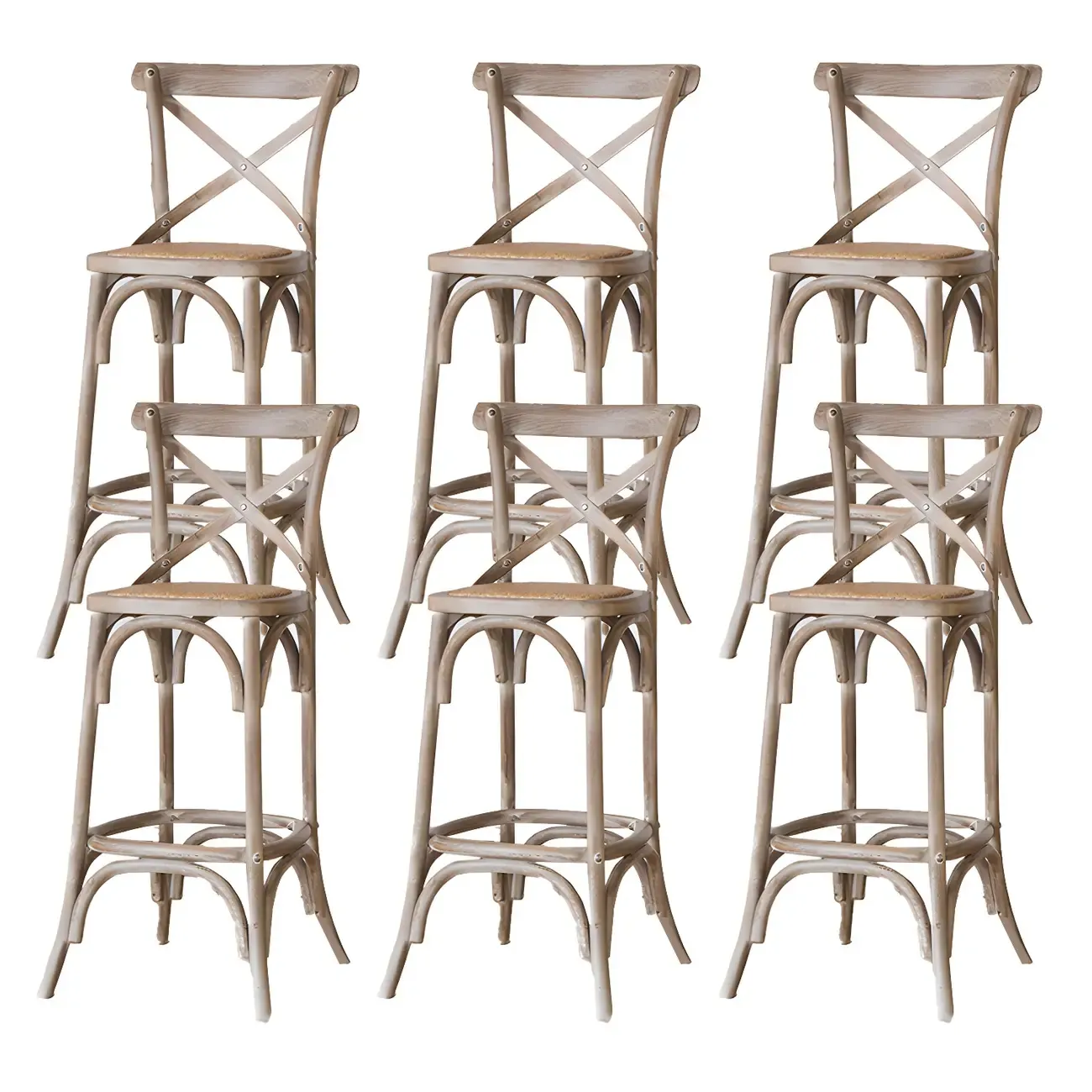 Rustic Solid Wood Wicker Cross Back Bar Stool in Brown/ Grey | HomeyFad