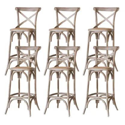 Rustic Solid Wood Wicker Cross Back Bar Stool in Brown/ Grey Image - 6