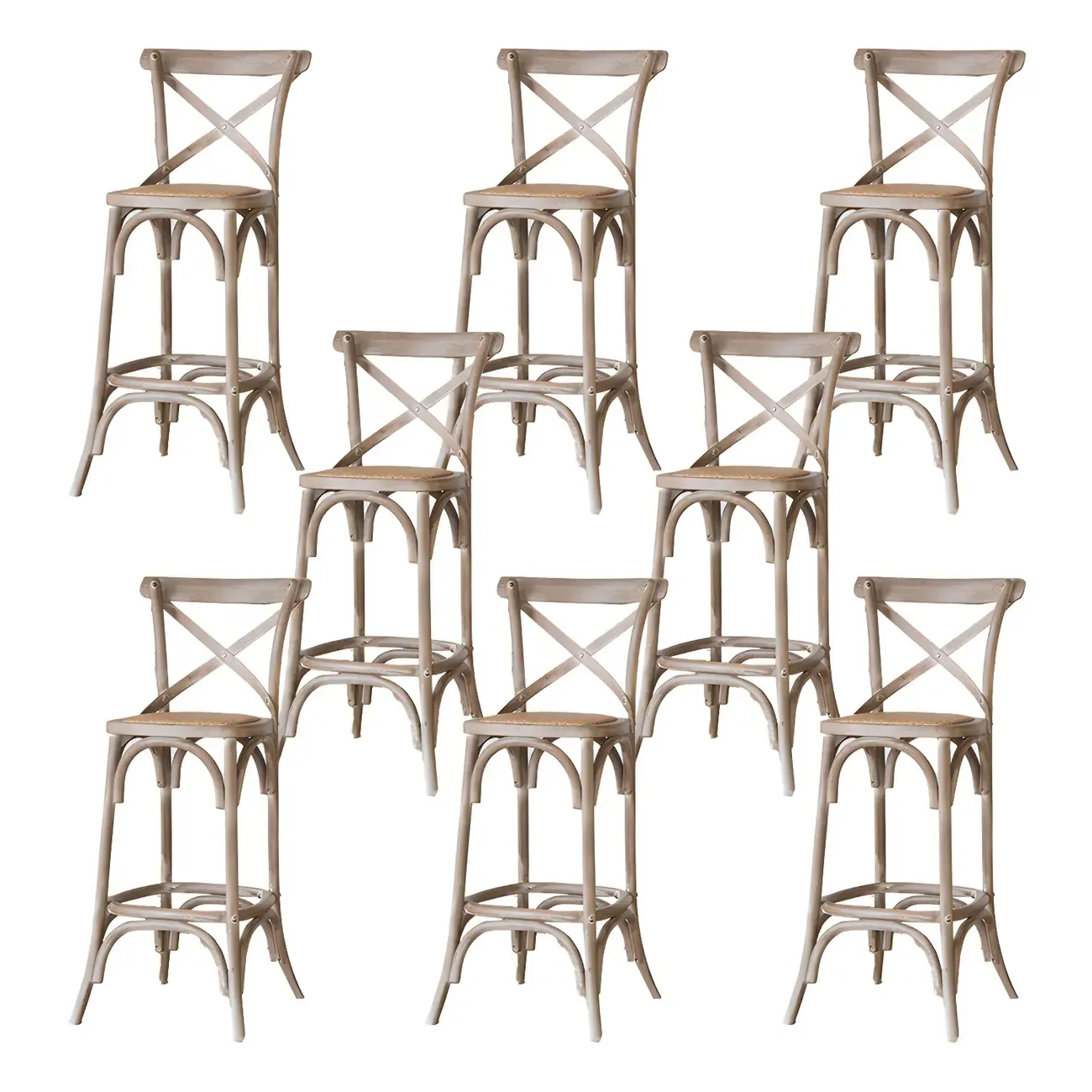 Rustic Solid Wood Wicker Cross Back Bar Stool in Brown/ Grey Image - 8