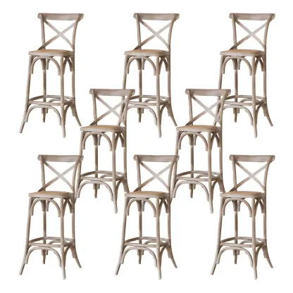 Rustic Solid Wood Wicker Cross Back Bar Stool in Brown/ Grey Image - 8