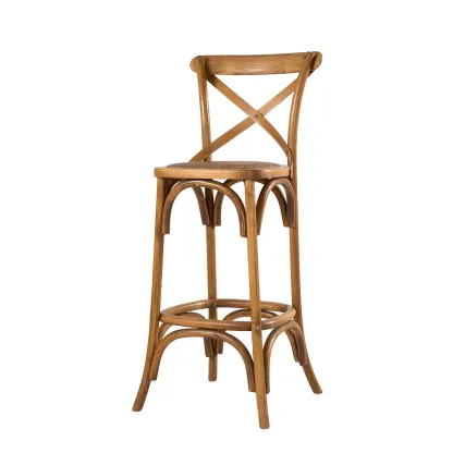Rustic Solid Wood Wicker Cross Back Bar Stool in Brown/ Grey Image - 9
