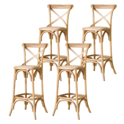 Rustic Solid Wood Wicker Cross Back Bar Stool in Brown/ Grey Image - 11
