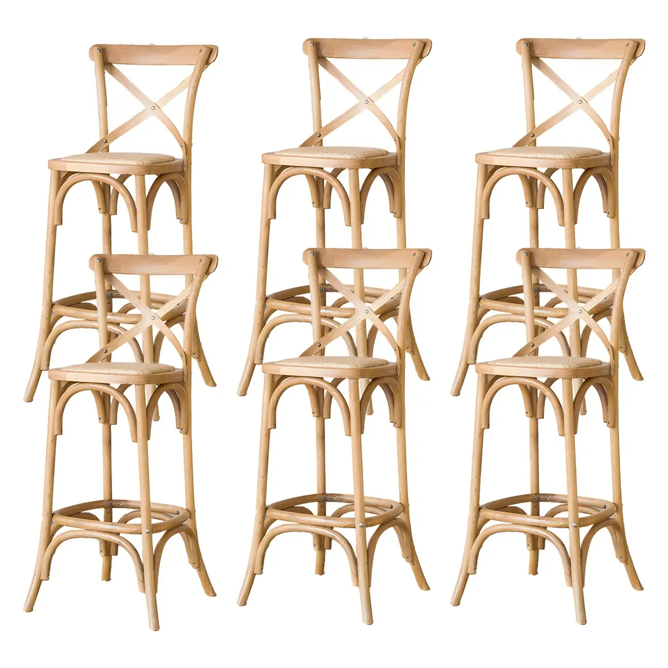 Rustic Solid Wood Wicker Cross Back Bar Stool in Brown/ Grey Image - 14