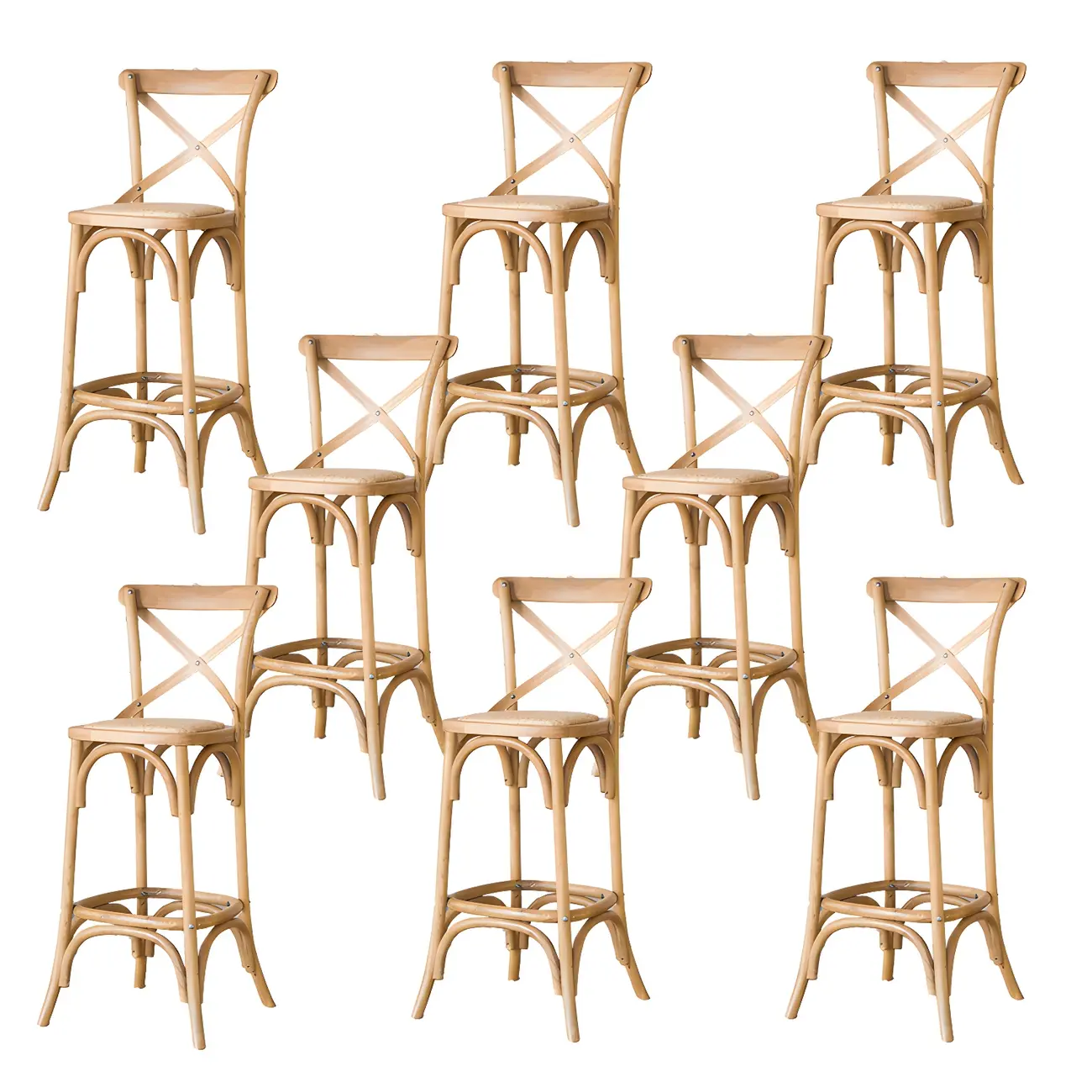 Rustic Solid Wood Wicker Cross Back Bar Stool in Brown/ Grey Image - 16 | homeyfad