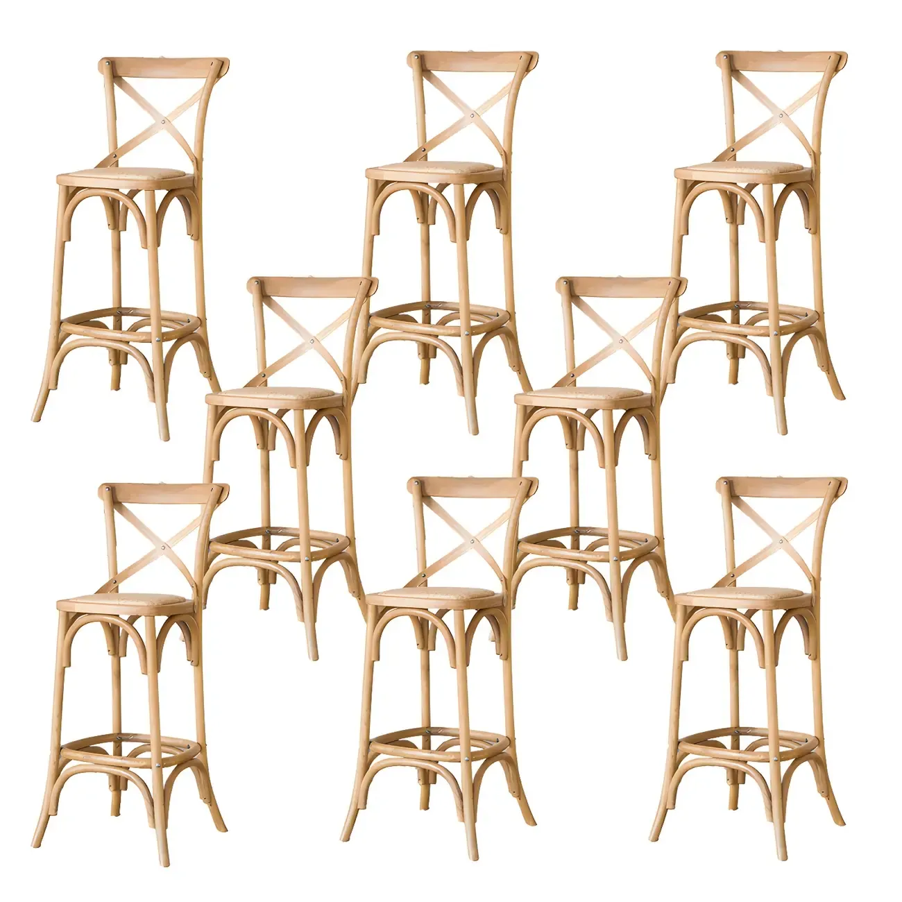 Rustic Solid Wood Wicker Cross Back Bar Stool in Brown/ Grey Image - 16