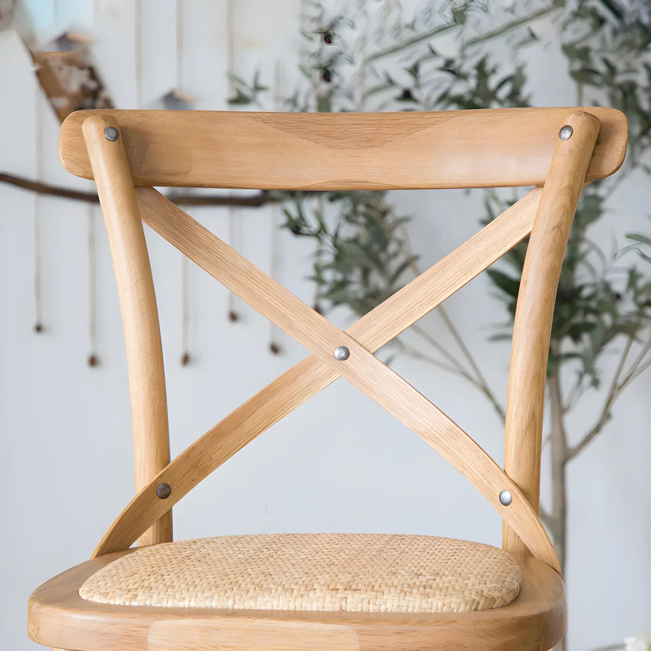 Rustic Solid Wood Wicker Cross Back Bar Stool in Brown/ Grey Image - 17 | homeyfad