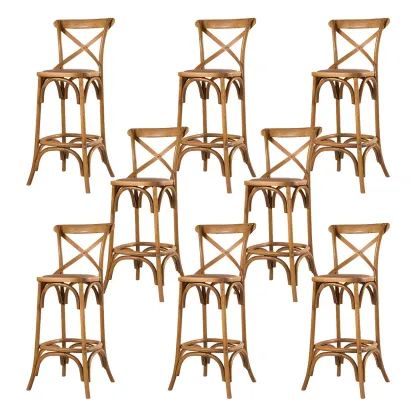 Rustic Solid Wood Wicker Cross Back Bar Stool in Brown/ Grey Image - 22