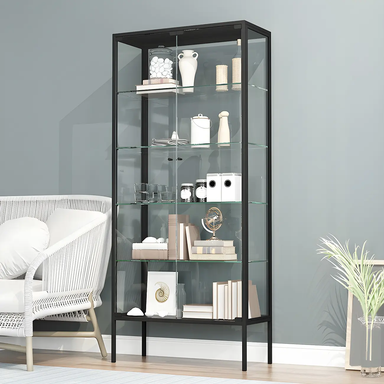 Industrial Metal Glass Display Cabinet with Sliding Doors Image - 1 | homeyfad