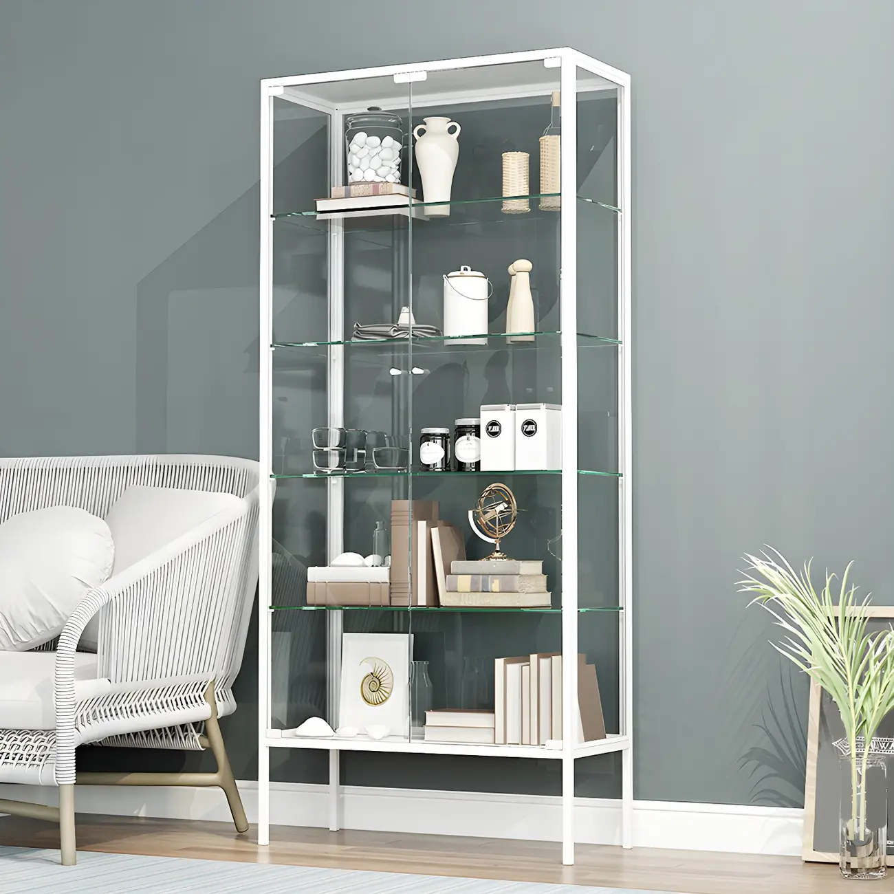 Industrial Metal Glass Display Cabinet with Sliding Doors Image - 2 | homeyfad