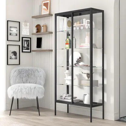 Industrial Metal Glass Display Cabinet with Sliding Doors Image - 3