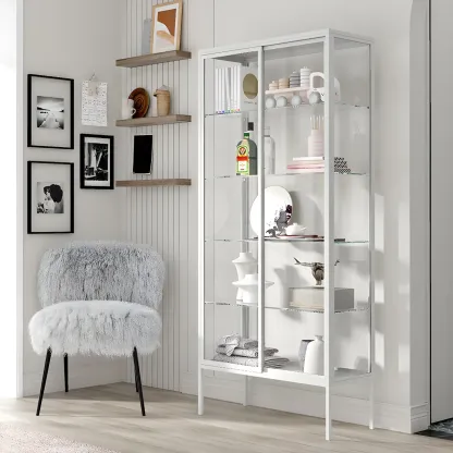 Industrial Metal Glass Display Cabinet with Sliding Doors Image - 4