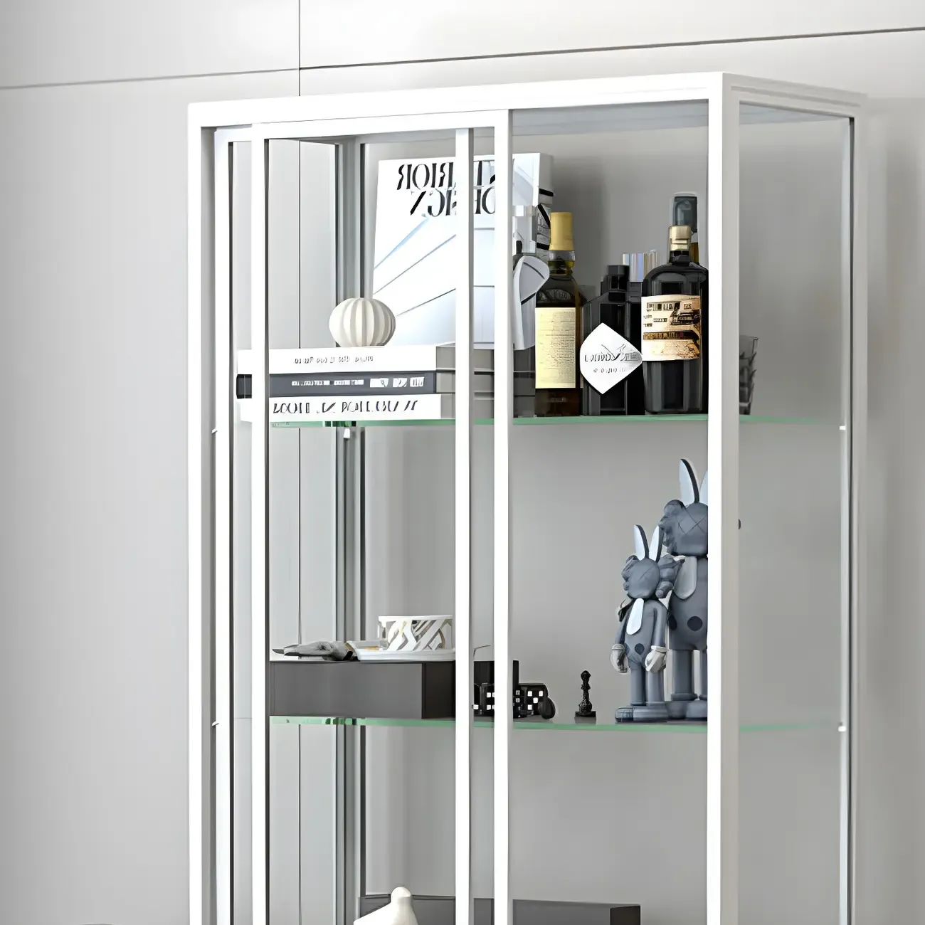 Industrial Metal Glass Display Cabinet with Sliding Doors Image - 7