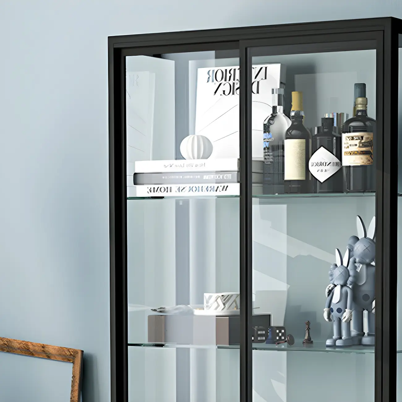 Industrial Metal Glass Display Cabinet with Sliding Doors Image - 8 | homeyfad