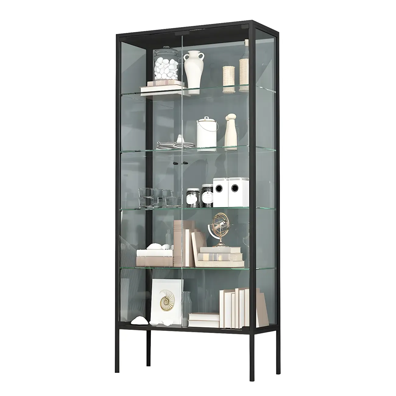 Industrial Metal Glass Display Cabinet with Sliding Doors Image - 9