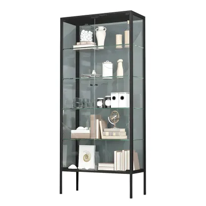 Industrial Metal Glass Display Cabinet with Sliding Doors Image - 9