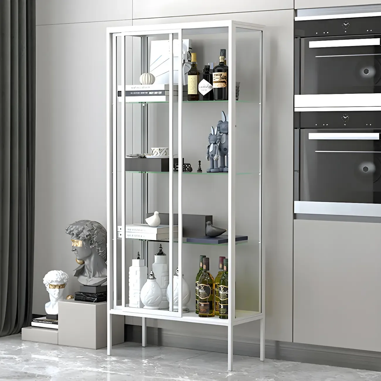 Industrial Metal Glass Display Cabinet with Sliding Doors Image - 12