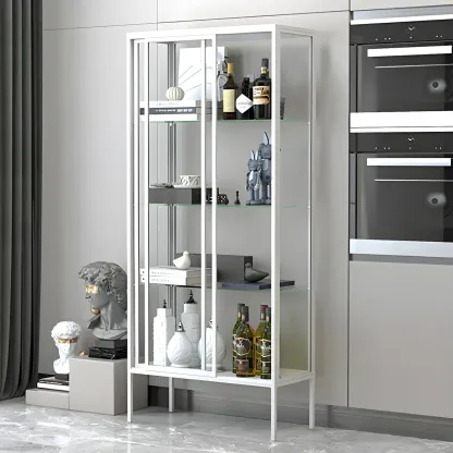 Industrial Metal Glass Display Cabinet with Sliding Doors Image - 12