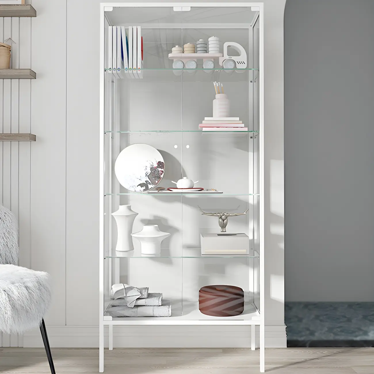 Industrial Metal Glass Display Cabinet with Sliding Doors Image - 13 | homeyfad