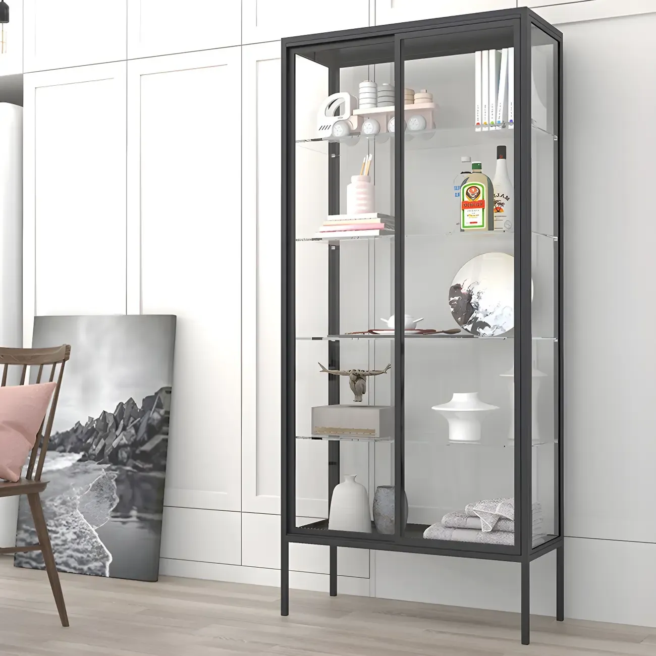 Industrial Metal Glass Display Cabinet with Sliding Doors Image - 14