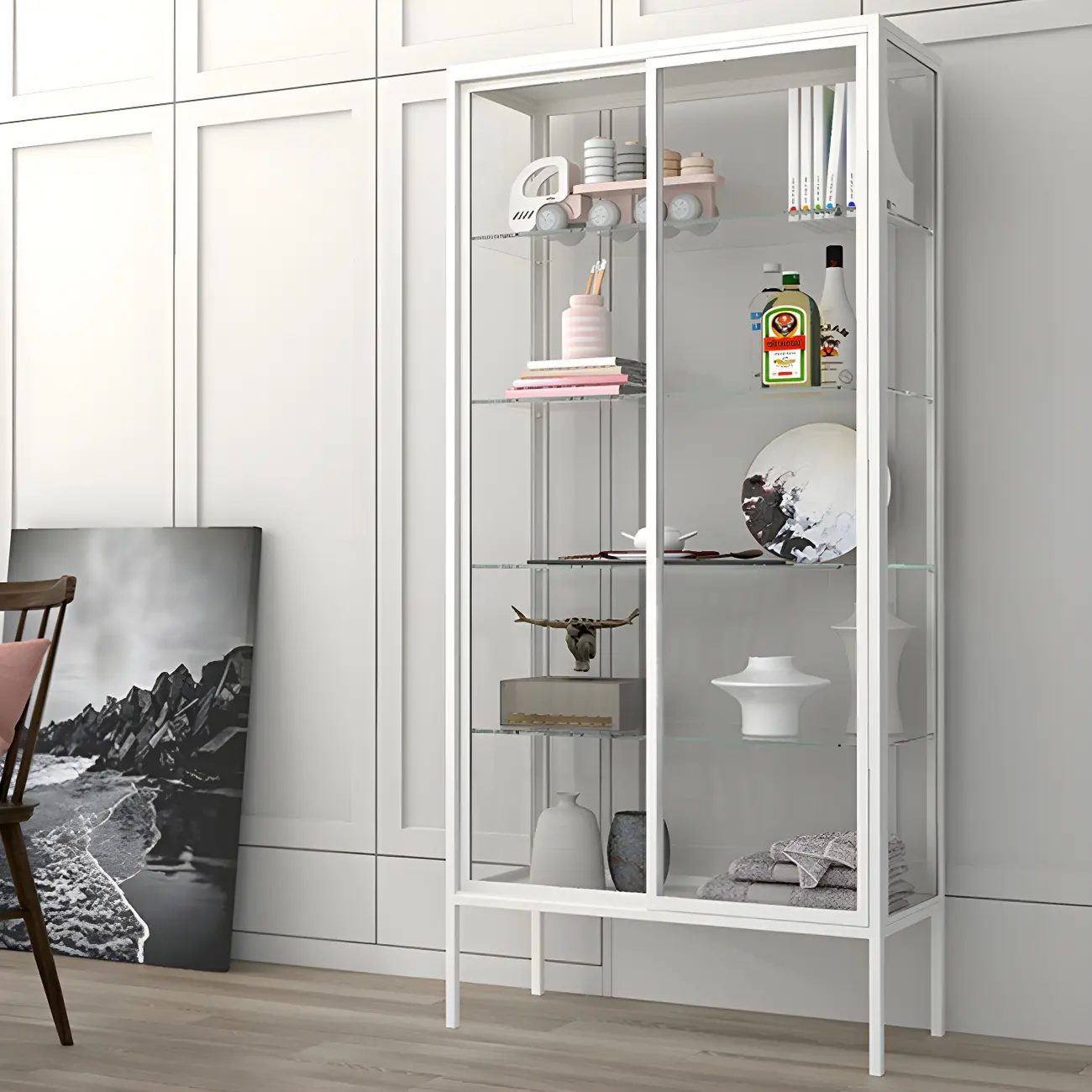 Industrial Metal Glass Display Cabinet with Sliding Doors Image - 15 | homeyfad