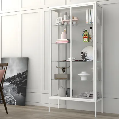 Industrial Metal Glass Display Cabinet with Sliding Doors Image - 15