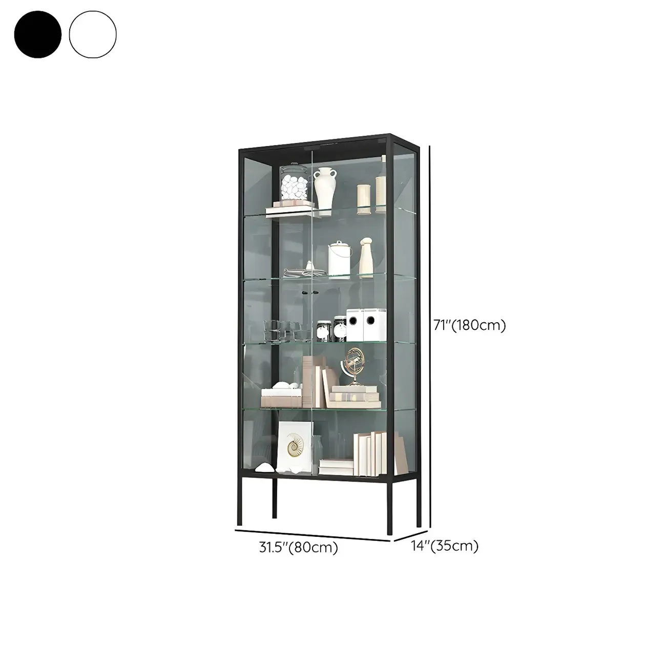 Industrial Metal Glass Display Cabinet with Sliding Doors #size