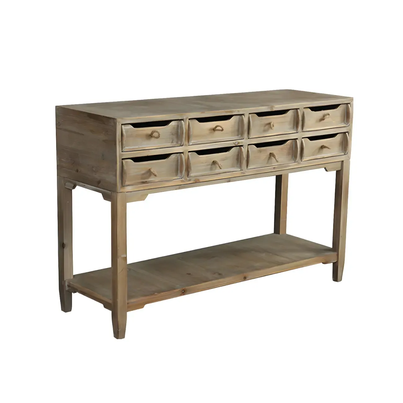 Vintage Natural Wood Double Dresser with Open Storage Image - 4