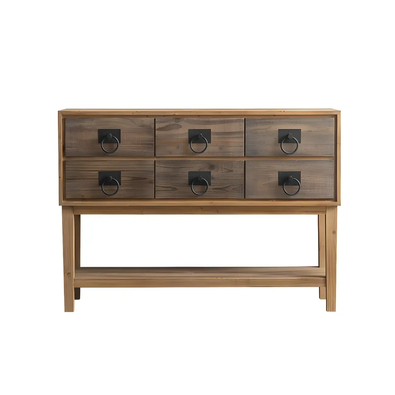 Vintage Natural Wood Double Dresser with Open Storage Image - 6