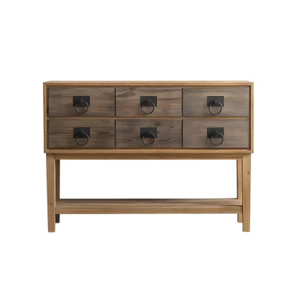 Vintage Natural Wood Double Dresser with Open Storage Image - 6