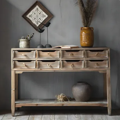 Vintage Natural Wood Double Dresser with Open Storage Image - 7