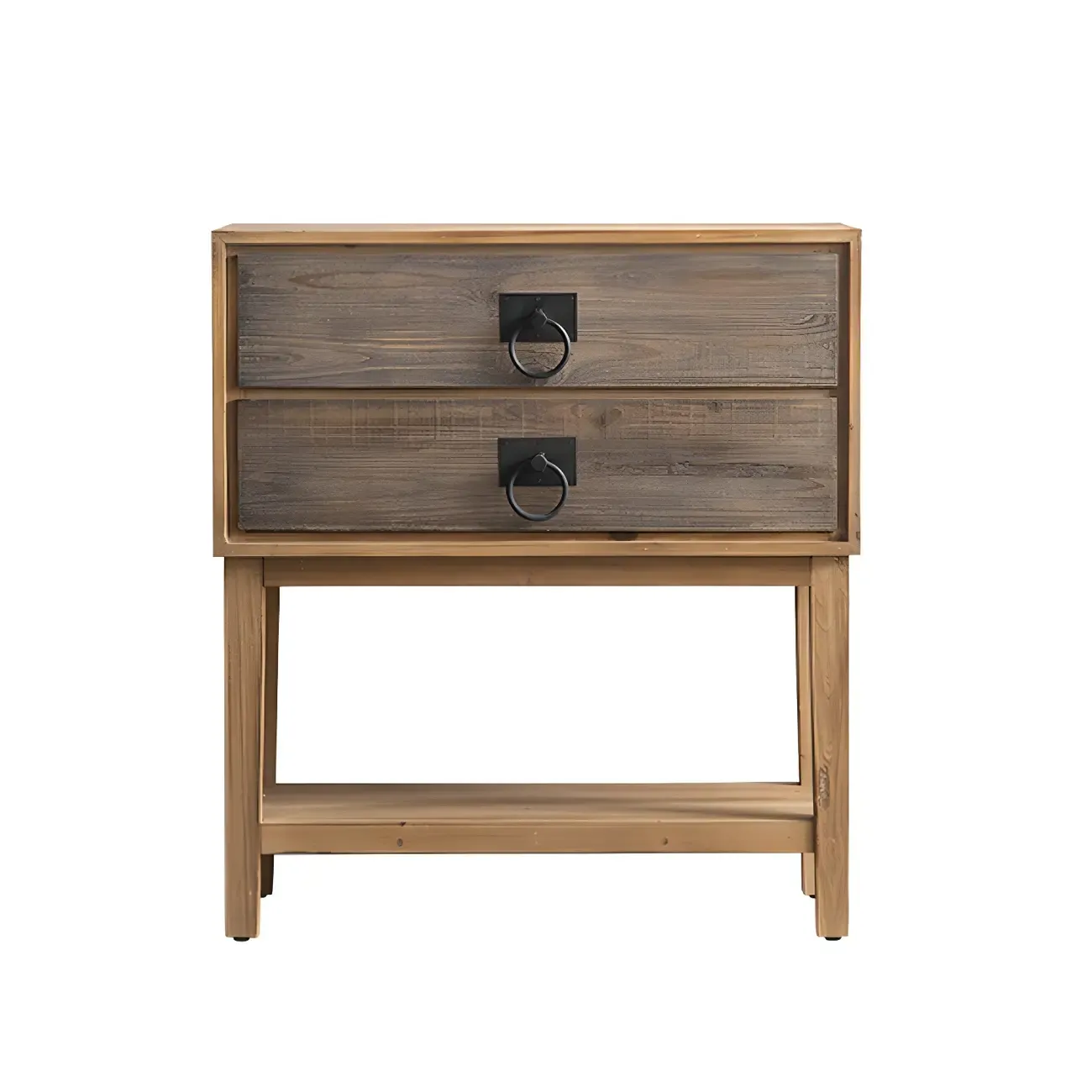 Vintage Natural Wood Double Dresser with Open Storage Image - 8